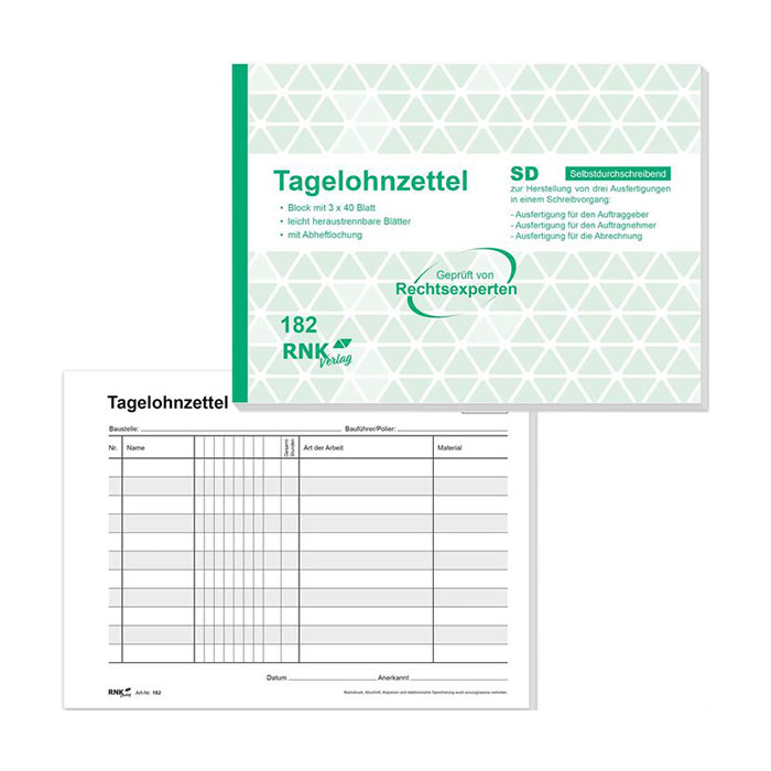 Tagelohnzettel A5 quer
